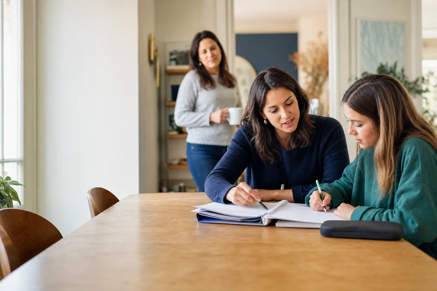 A tutor helping a student work through a science problem one-on-one.